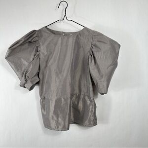 TOPSHOP Women's Gingham Drama Sleeve Blouse In Black Multi | Size 4